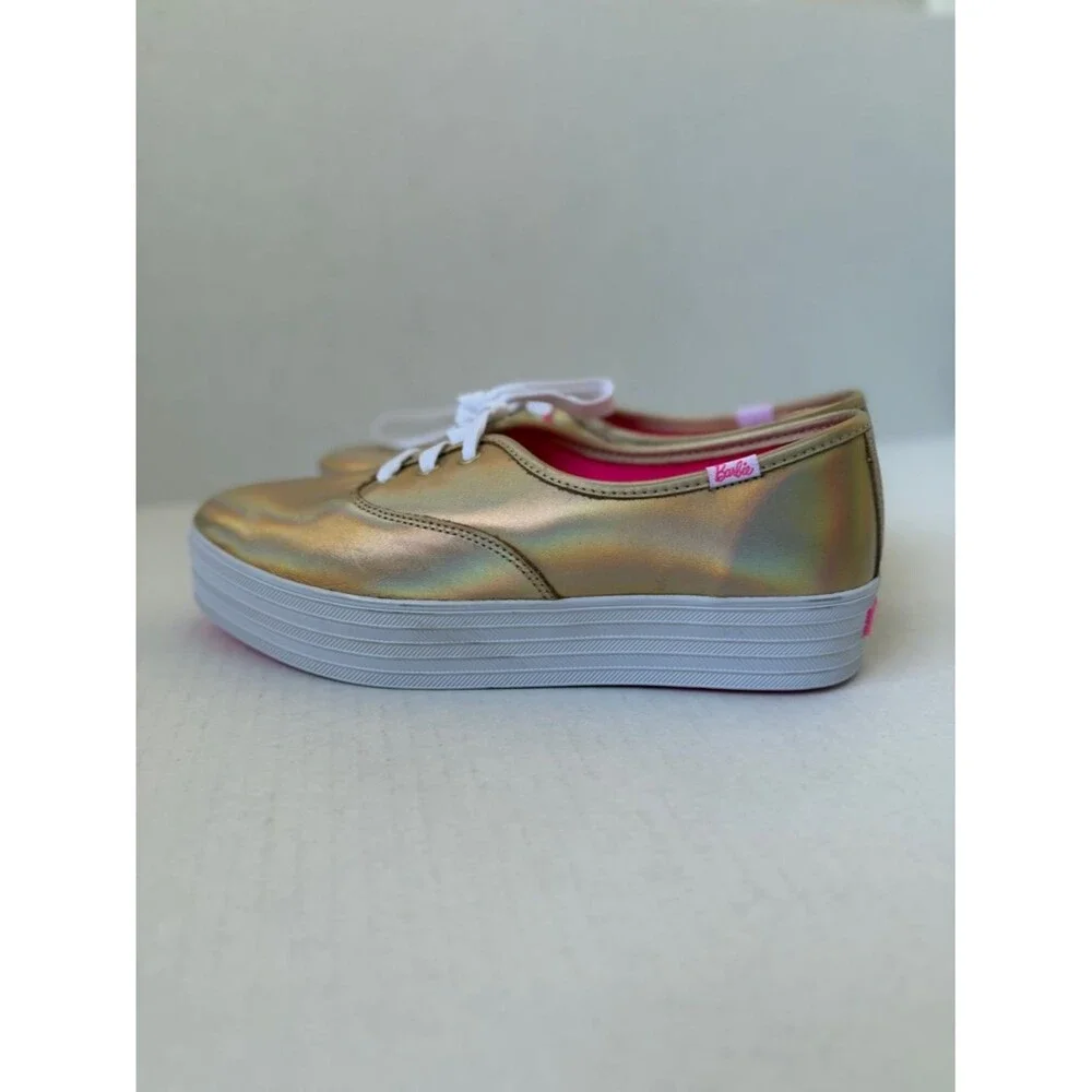 NWOB Barbie x Keds Women's Size 8 Pointed Platform Gold Metallic Sneakers